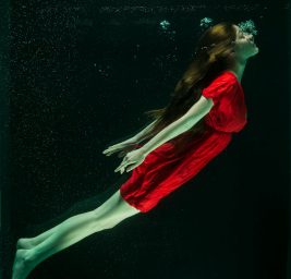 woman wearing red dress