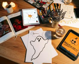 halloween drawings on a table